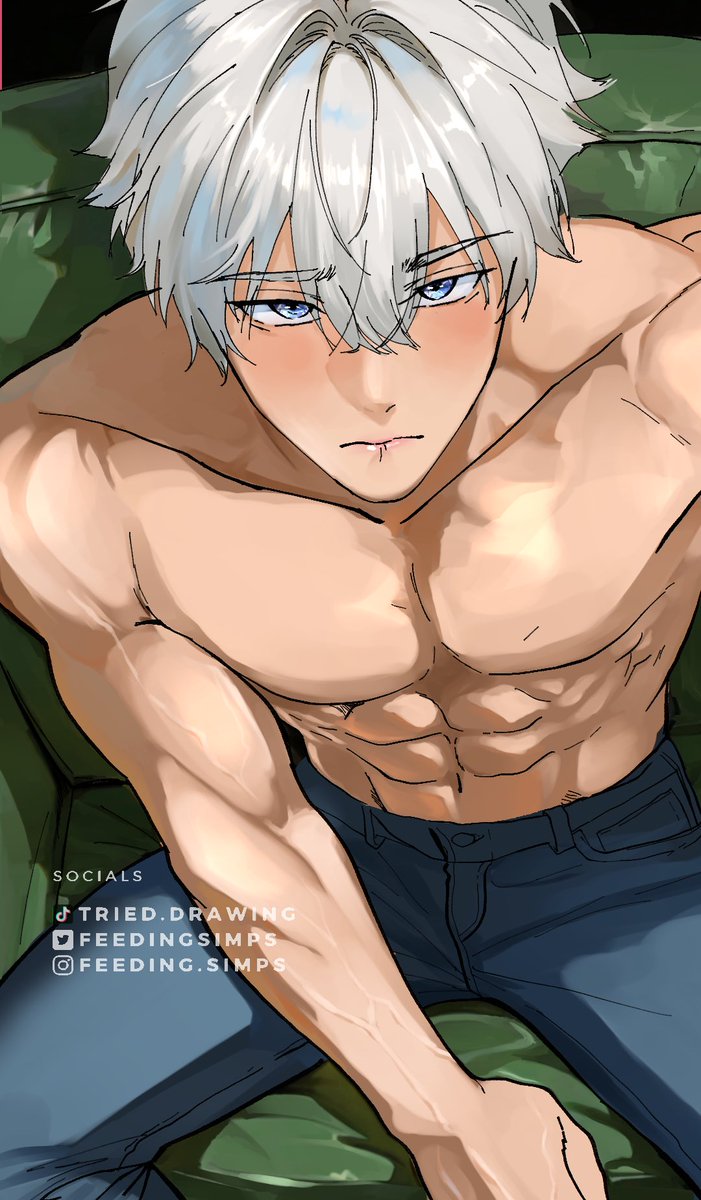 feedingsimps's tweet photo. “The couch is full, may I offer you another seat?” 
—-
#GojoSatoru #gojofanart https://t.co/JwViLc3HRT