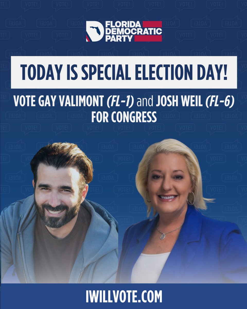 🚨Polls are OPEN in FL-1 and FL-6!🚨

If you live in these districts, get out and vote if you haven’t already. To find your polling location visit IWillVote.com. For questions, call our Voter Assistance Hotline (833) 868-3352.