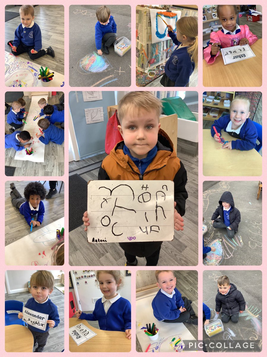 Mark making is crucial for developing writing skills in life. In Nursery we provide lots of different writing opportunities indoors and outdoors. #eyfs #nursery #writing #finemotor