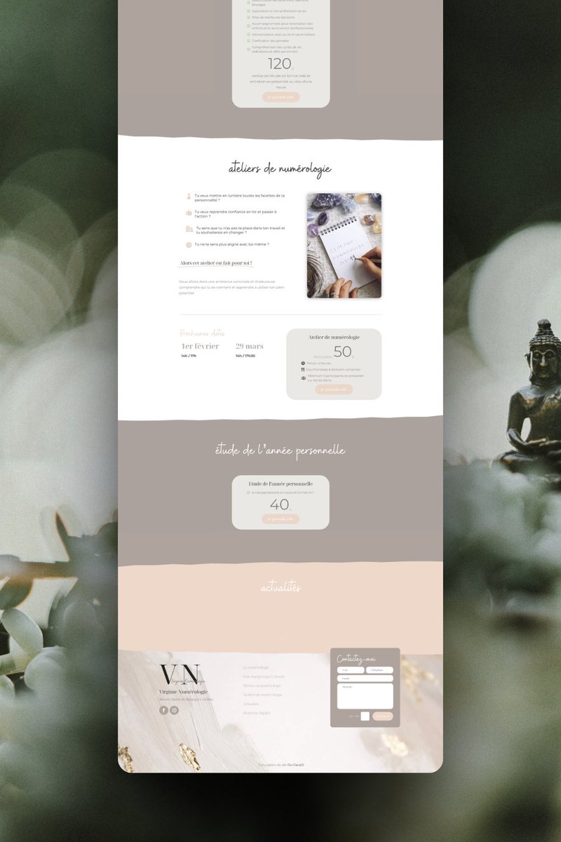 Site one-page pour une experte en numérologie : design sobre et élégant, optimisé pour le SEO, avec 4 services uniques et des ateliers interactifs. Une vitrine digitale qui convertit ! #webdesign #numérologie #UX