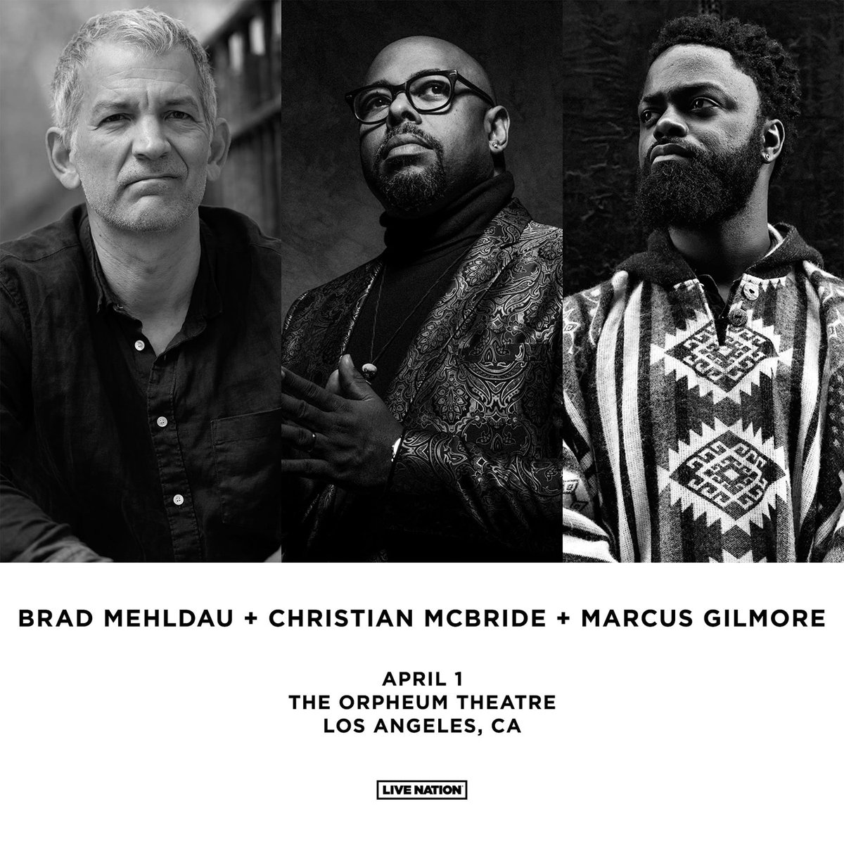 3 jazz legends take the stage for a night of improvisation &amp; soul-stirring! 🎹🎷 Experience Brad Mehldau, Christian McBride &amp; Marcus Gilmore live at the Orpheum Theatre. 📅 Apr 1 📍 Orpheum Theatre 🅿️ PARK AT JOE'S: #826 S Broadway 🔗 laorpheum.com/calendar/brad-… #LiveJazz #DTLA
