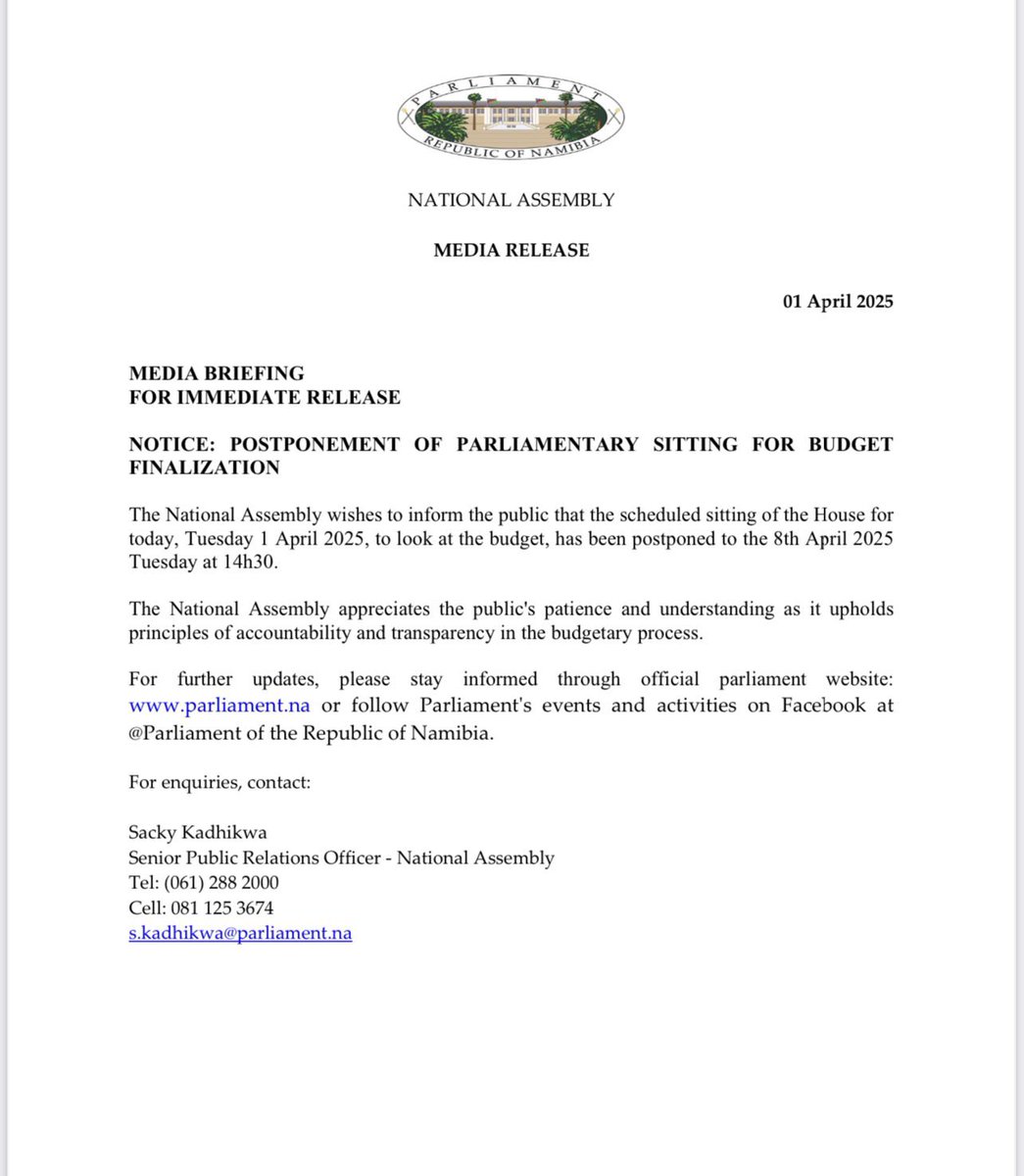 Shipululo's tweet image. People of Namibia 🇳🇦
The BUDGET DOCUMENTS we asked for are still not here. There will be no Budget Discussion UNTIL the document we are asking are around. Parliament Session has thus been postponed to next week. We will only pass the Budget when we have looked at all documents!