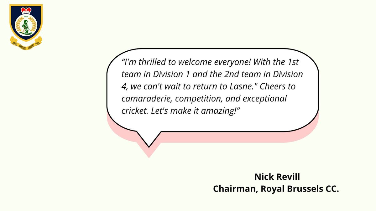 Welcome to the 2025 season at Royal Brussels Cricket Club! We're excited to welcome back members and newcomers on April, 5th. With thrilling matches, this season promises to be unforgettable. Our new chairman, Nick Revill, brings passion and fresh ideas.