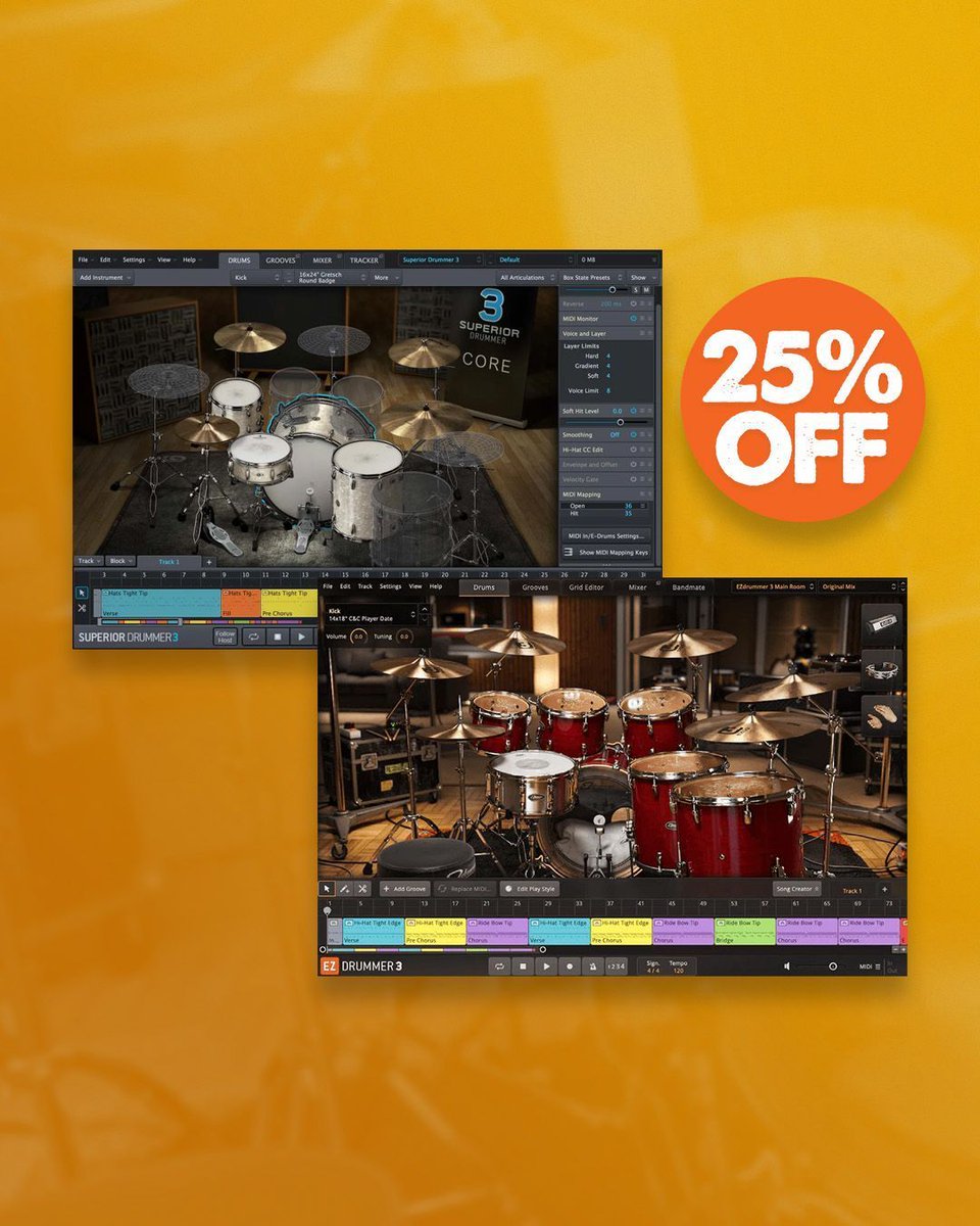 pluginfox's tweet image. Toontrack April Sale 🥁 
Save 25% on Superior Drummer 3 and EZdrummer 3
Buy here - pluginfox.com/collections/to…
Sale ends April 30th ⏰

@toontrack #toontrack #ezdrummer #superiordrummer #pluginfox #plugindeals #pluginsales #plugins #vstplugins #virtualinstruments