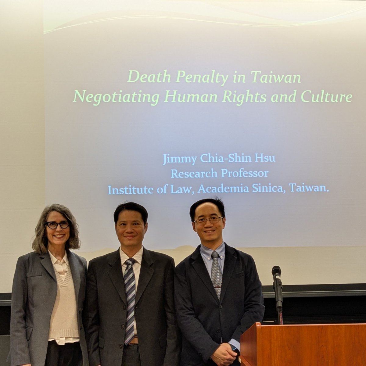 On March 26, the Clarke Program in East Asian Law &amp; Culture hosted a speech delivered by Prof. Jimmy Chia-Shin Hsu on the death penalty in Taiwan. Prof. Sandra Babcock served as the discussant, with Prof. Yun-chien Chang moderating.