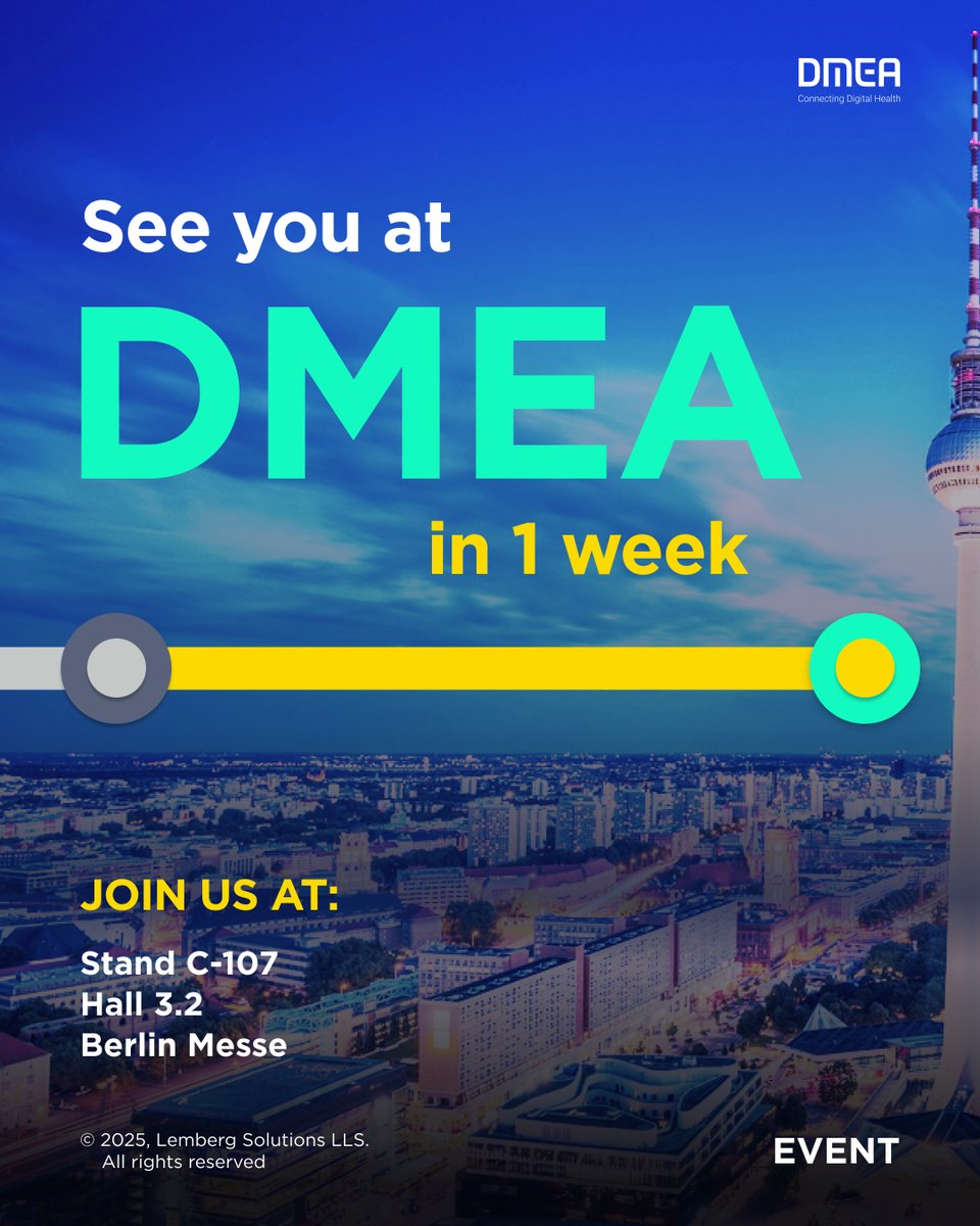 Time flies, and we’re now just one week away from meeting you at DMEA 2025 - Connecting Digital Health. 

Our experts are all set for the event and look forward to meeting you at Stand C-107 in Hall 3.2.