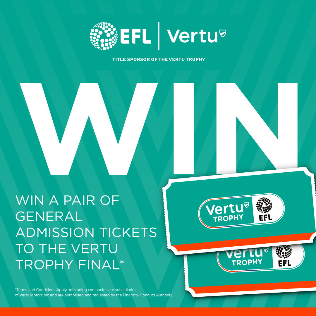 Vertu (@vertumotors) on Twitter photo WIN TICKETS TO THE VERTU TROPHY FINAL 🏆
As title sponsor of the <a href="/EFL/">EFL</a> <a href="/VertuTrophy/">Vertu Trophy</a>, we're giving away 10 pairs of GA tickets for the Final - 5 pairs to <a href="/BCFC/">(C) Birmingham City FC</a> fans and 5 pairs to <a href="/theposh/">Peterborough United</a> fans ⚽️
To enter:
📣 Follow <a href="/VertuMotors/">Vertu</a>
🔄 LIKE and REPOST this post
💬 COMMENT either WIN TICKETS TO THE VERTU TROPHY FINAL 🏆
As title sponsor of the <a href="/EFL/">EFL</a> <a href="/VertuTrophy/">Vertu Trophy</a>, we're giving away 10 pairs of GA tickets for the Final - 5 pairs to <a href="/BCFC/">(C) Birmingham City FC</a> fans and 5 pairs to <a href="/theposh/">Peterborough United</a> fans ⚽️
To enter:
📣 Follow <a href="/VertuMotors/">Vertu</a>
🔄 LIKE and REPOST this post
💬 COMMENT either