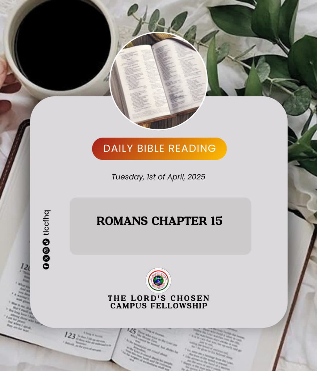 tlccfhq's tweet photo. First Bible Reading in the Second Quarter of the year.
Just one Chapterโ
Join us as we feed on God's word from the book of Romans Chapter 15.
Welcome to the month of fruitfulness and multiplication once again. ๐๐๐
#biblereading #TLCCF #Pstlazarusmuoka #studytheword https://t.co/idtB3MNbsm