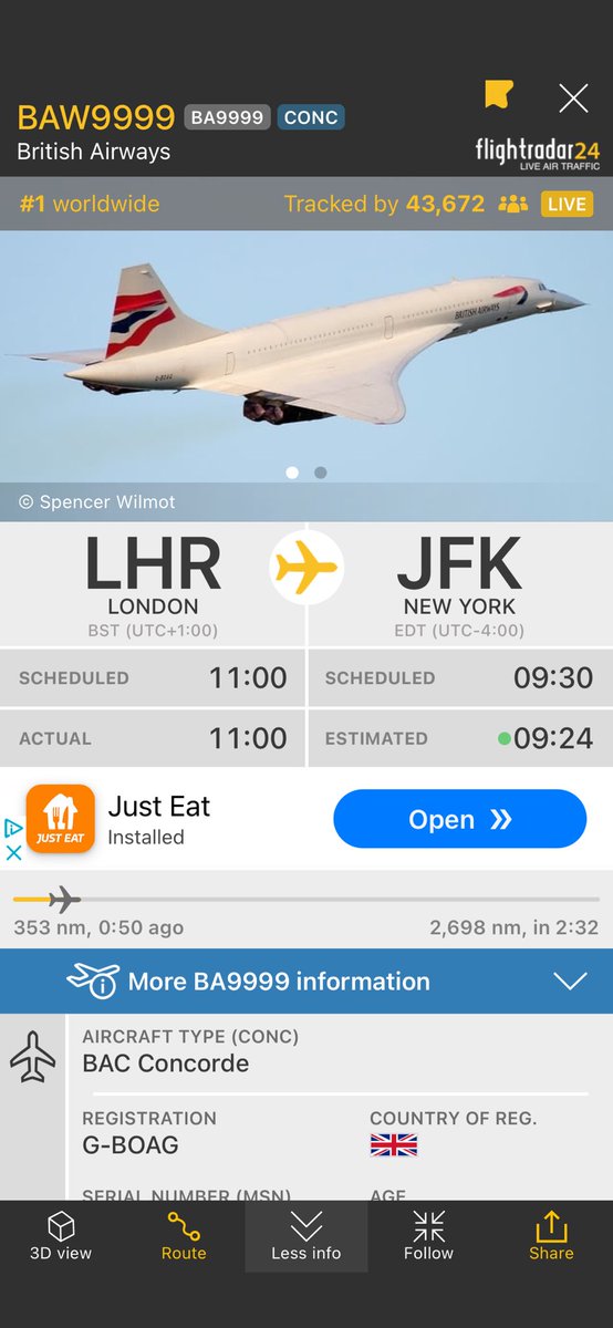 CamCar67's tweet photo. Good Job 😂 and wishful thinking!  #FlightRadar24 Flight BA9999 from London to New York
https://t.co/xnpw2pgpeQ https://t.co/BJGPeqPzn7