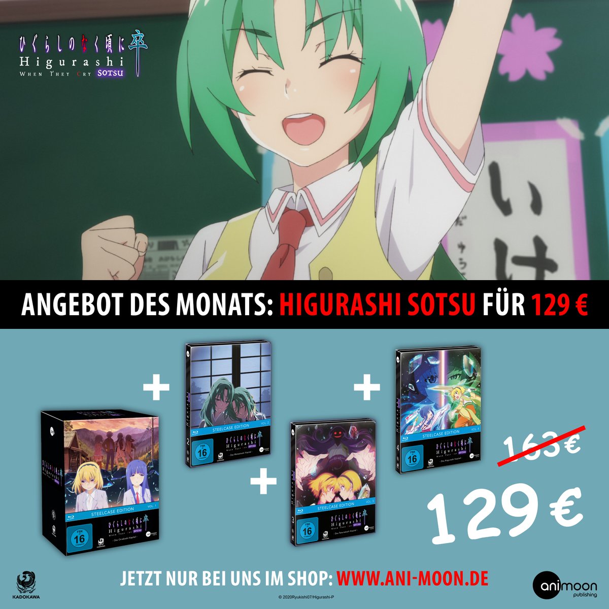 AniMoonAnime's tweet photo. Mit unserem Angebot des Monats April ist nicht zu scherzen! 🔪🩸
🛍️ Sichert euch jetzt die komplette Staffel HIGURASHI SOTSU im Bundle für nur 129 € statt 163 €: https://t.co/D7OzaZ9BXl
#higurashi #higurashinonakukoroni #higurashiwhentheycry #animoon #anime #angebotdesmonats https://t.co/gQw77EAZMU