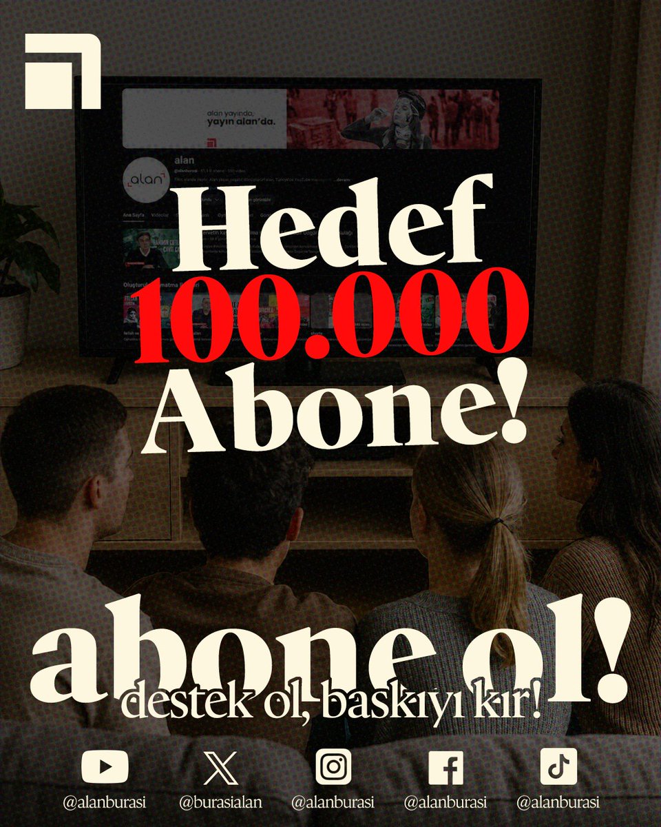 🎯Hedef 100.000 abone!

Sansürün, baskının her geçen gün arttığı bir dönemde bağımsız yayıncılığı desteklemek senin elinde!

📢 Alan'a abone ol, destek ol, baskıyı beraber kıralım!

youtube.com/@alanburasi