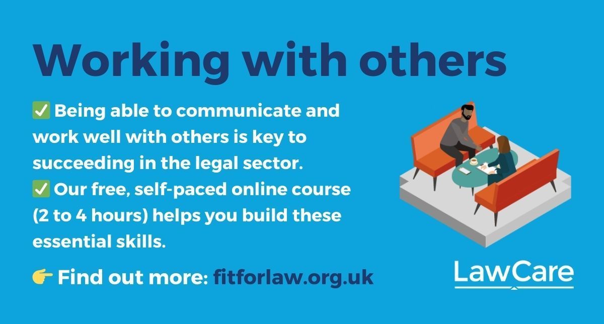 🤝  Being able to communicate and work well with others is key to doing well in the #LegalSector. 
🤝 This free, self-paced online course (2 to 4 hours) helps you build these essential skills.

🔗 Working with others - free online training buff.ly/J8s53we

#FitForLaw