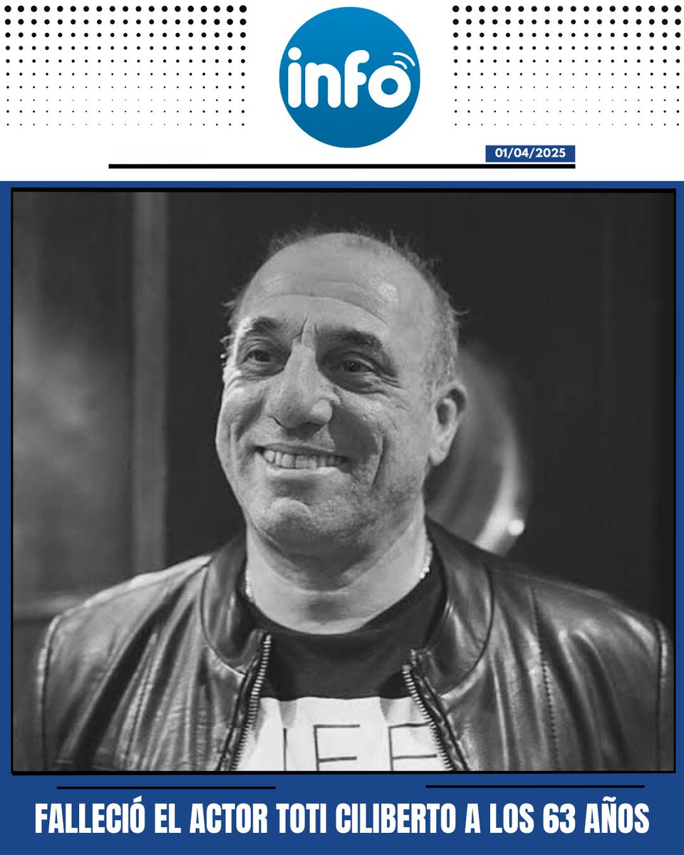 PlataInfo's tweet photo. El #actor y #humorista #Toti #Ciliberto falleció a los 63 años, según confirmó su entorno este martes. Su amigo y colega "Larry de Clay" expresó su tristeza en redes sociales. Ciliberto había sido internado de urgencia por una descompensación intestinal y sufrió un paro cardíaco. https://t.co/0BItNIE1Ce