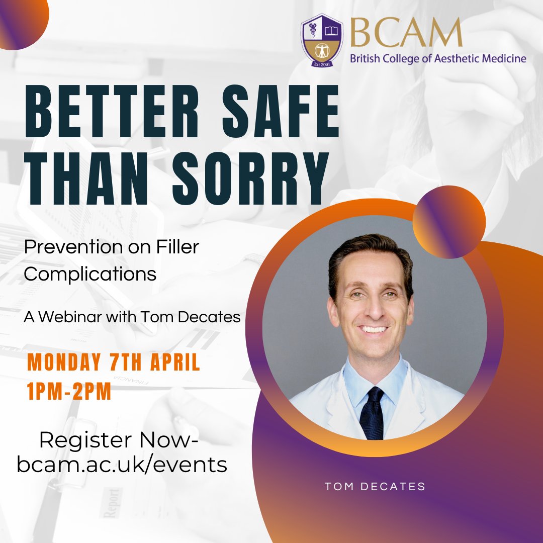 BCAM Brunch - Better Safe Than Sorry - Prevention on Filler Complications With Tom Decates. Monday 7th April. Click here to book:bcam.ac.uk/events/99/bcam…