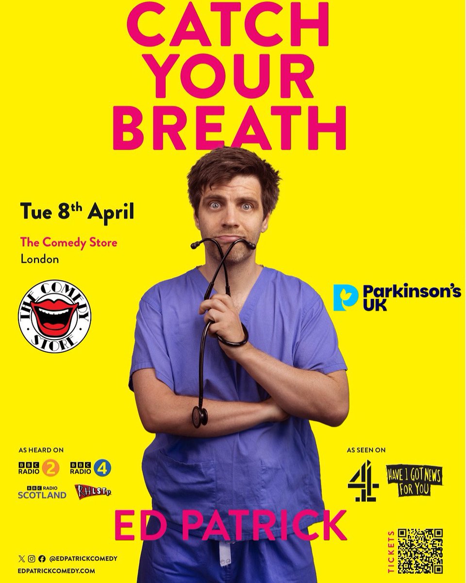 In just ONE WEEK the Catch Your Breath tour reaches the London Comedy Store! Also delighted that this show will be in aid of <a href="/ParkinsonsUK/">Parkinson's UK</a> who will be fundraising on the night. Get your tickets and see you next Tuesday 🎟️ 
NHS discount very much available too