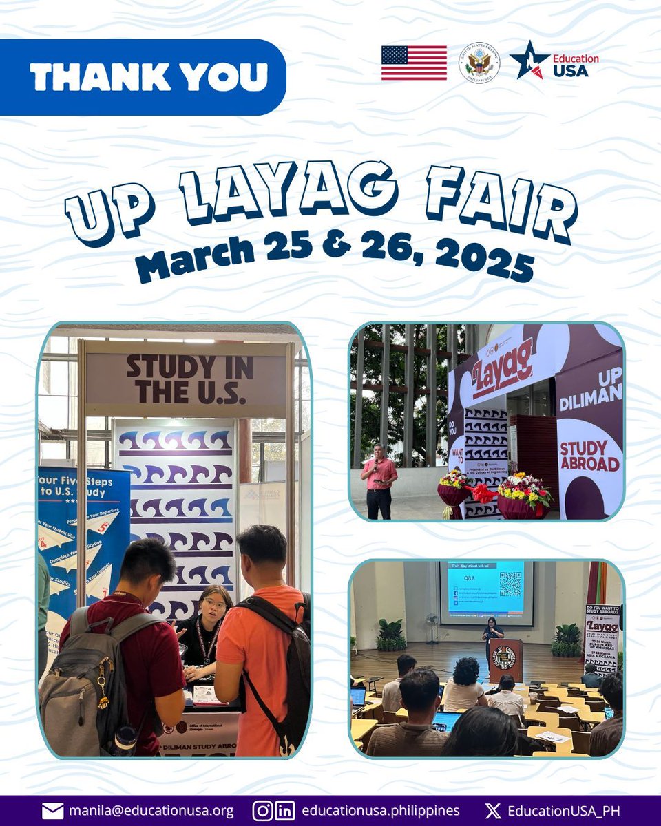 EducationUSA had an awesome time meeting iskolars ng bayan at the Layag 2025: UP Diliman Study Abroad Fair! 🚀 Our team shared exciting opportunities to study in the United States,and answered your burning questions about applications.🌍✨

A huge thank you to UP Diliman for