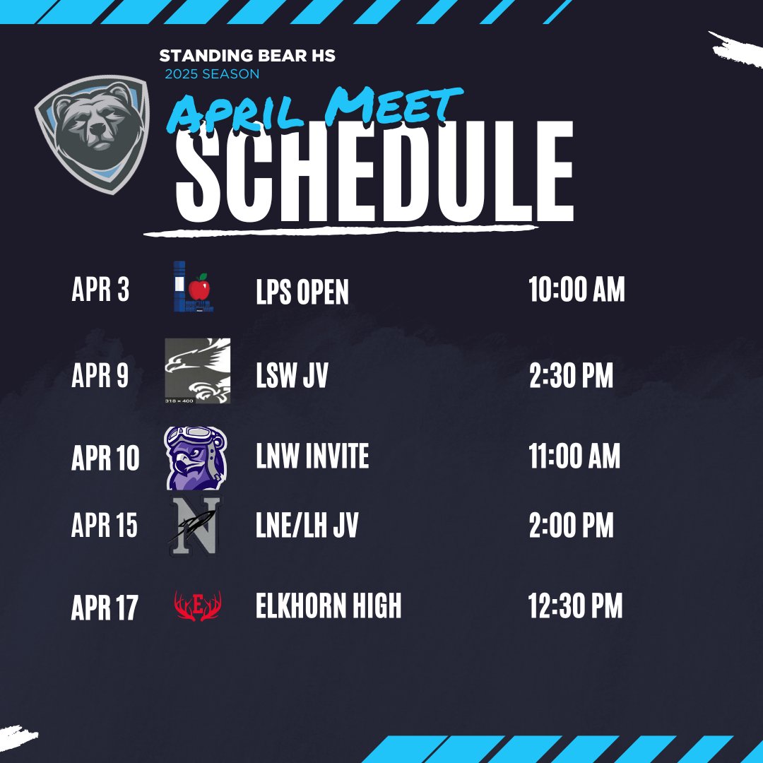 LSBTrack's tweet image. April meet schedule (times subject to change). Big part of our season coming up, approach with confidence! Everything we do we do for each other #GoGrizz