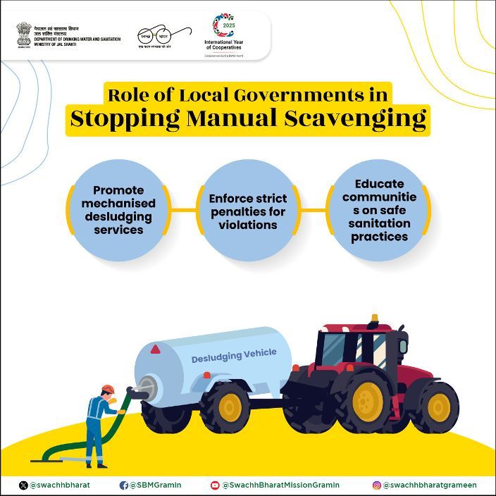 swachhbharat's tweet photo. 🏛️Panchayats play a crucial role in eliminating manual scavenging. Together, let’s Say NO to hazardous sanitation work.
#ZeroManualScavenging #DignityNotDanger https://t.co/RIK3OPDHU8