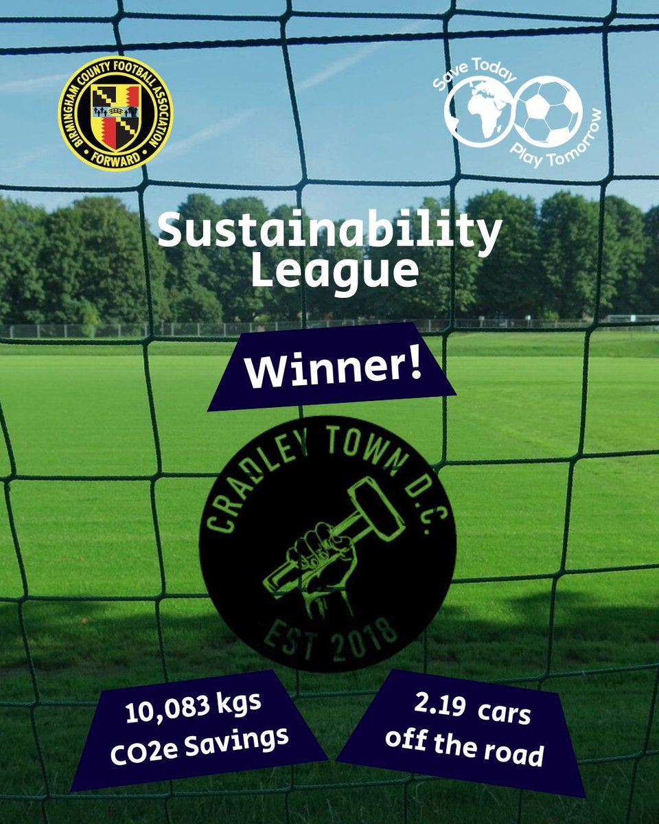 Many congratulations to March’s Sustainability League winner, Cradley Town DC! 🏆🙌 They pledged savings of 10,083 kg – the equivalent of taking 2.19 cars off the road! 🚗

Join the league today: buff.ly/T1CDP1e

#SaveTodayPlayTomorrow #Sustainability #ClimateAction