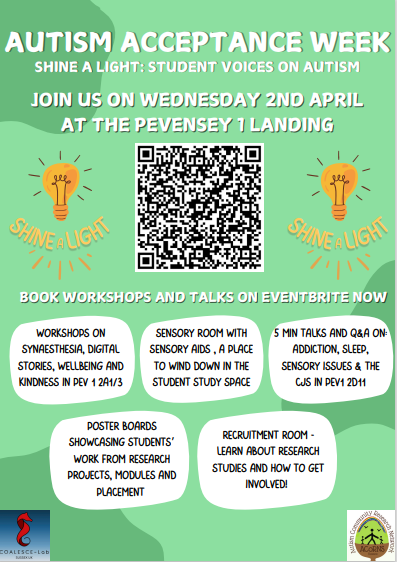 Sussex Psychology (@sussex_psych) on Twitter photo This #AutismAcceptance Week, the School of Psychology invites you to 'Shine a Light: Student Voices on Autism'. An exciting opportunity to celebrate #autism research <a href="/SussexUni/">University of Sussex</a>!
📅Wed 2 April
⏲ 1-4pm
📌Pevensey 1
🎟 FREE
Sign up now: ow.ly/Bs2b50Vsc62 This #AutismAcceptance Week, the School of Psychology invites you to 'Shine a Light: Student Voices on Autism'. An exciting opportunity to celebrate #autism research <a href="/SussexUni/">University of Sussex</a>!
📅Wed 2 April
⏲ 1-4pm
📌Pevensey 1
🎟 FREE
Sign up now: ow.ly/Bs2b50Vsc62