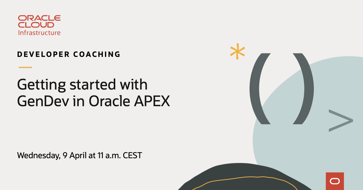 WalterDorigo's tweet photo. In this session, you'll learn all the basic concepts and steps you need to follow to make the most of GenDev and @OracleAPEX. https://t.co/j8kZ6fgSIM https://t.co/adfWPpviVR