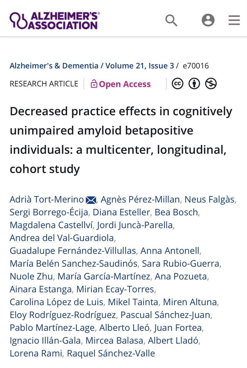 🔥HOT OFF THE PRESS🔥
Beyond thrilled to share that our work on practice effects in preclinical #AD is out in A&amp;D <a href="/alzdemjournals/">Alzheimer's & Dementia Journals</a>!
Today, <a href="/idibaps/">IDIBAPS</a> highlights this multicenter study - HUGE THANKS to everyone who made it possible! 🤩

Full-text link 🔗: alz-journals.onlinelibrary.wiley.com/doi/10.1002/al…

➕