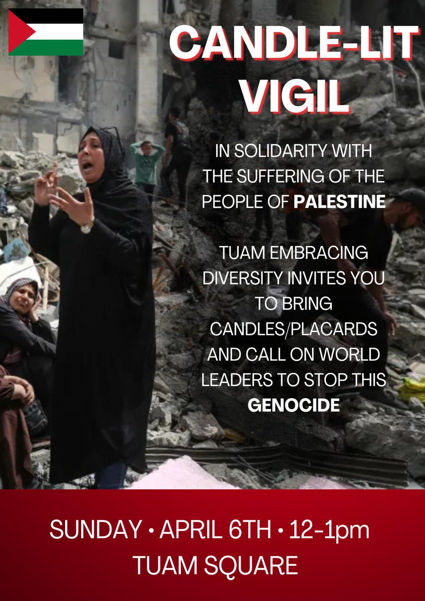 A vigil in solidarity with the people of #Palestine takes place in #Tuam on Sunday (12 noon to 1pm).