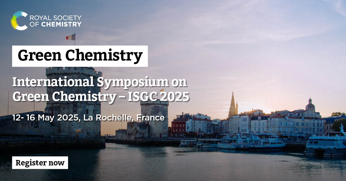 Green Chemistry (@green_rsc) on Twitter photo Join us in La Rochelle from May 12 to May 16, for ISGC 2025! 💚
🔗isgc-symposium.com
1. Create an account : livescience.io/isgc/signup
2. On the platform, consult the program and register
<a href="/RoySocChem/">Royal Society of Chemistry</a>
<a href="/RSC_Sus/">RSC Sustainability</a> Join us in La Rochelle from May 12 to May 16, for ISGC 2025! 💚
🔗isgc-symposium.com
1. Create an account : livescience.io/isgc/signup
2. On the platform, consult the program and register
<a href="/RoySocChem/">Royal Society of Chemistry</a>
<a href="/RSC_Sus/">RSC Sustainability</a>