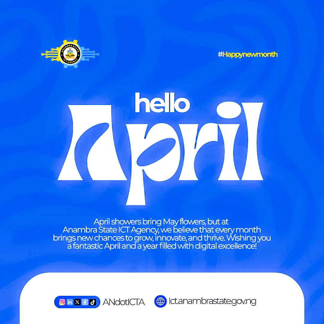 cfagbata's tweet photo. April is here, and with it comes fresh chances to innovate, grow, and push boundaries. Let’s make this month count and continue driving Anambra towards a smarter, tech-enabled future.

Wishing you all a productive April!

#HappyNewMonth #EverythingTechnology #Smartanambra https://t.co/M8bGwuBQE4