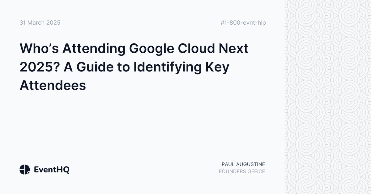 Who is attending <a href="/googlecloud/">Google Cloud</a> Next 2025?  If you wait until the conference to find out, you're already behind.
Use <a href="/tryeventhq/">EventHQ</a> to track attendees, prioritize leads, and book meetings before day one.  
🔗eventhq.com/blog/whos-atte…

#EventProfs #EventNetworking #EventHQ