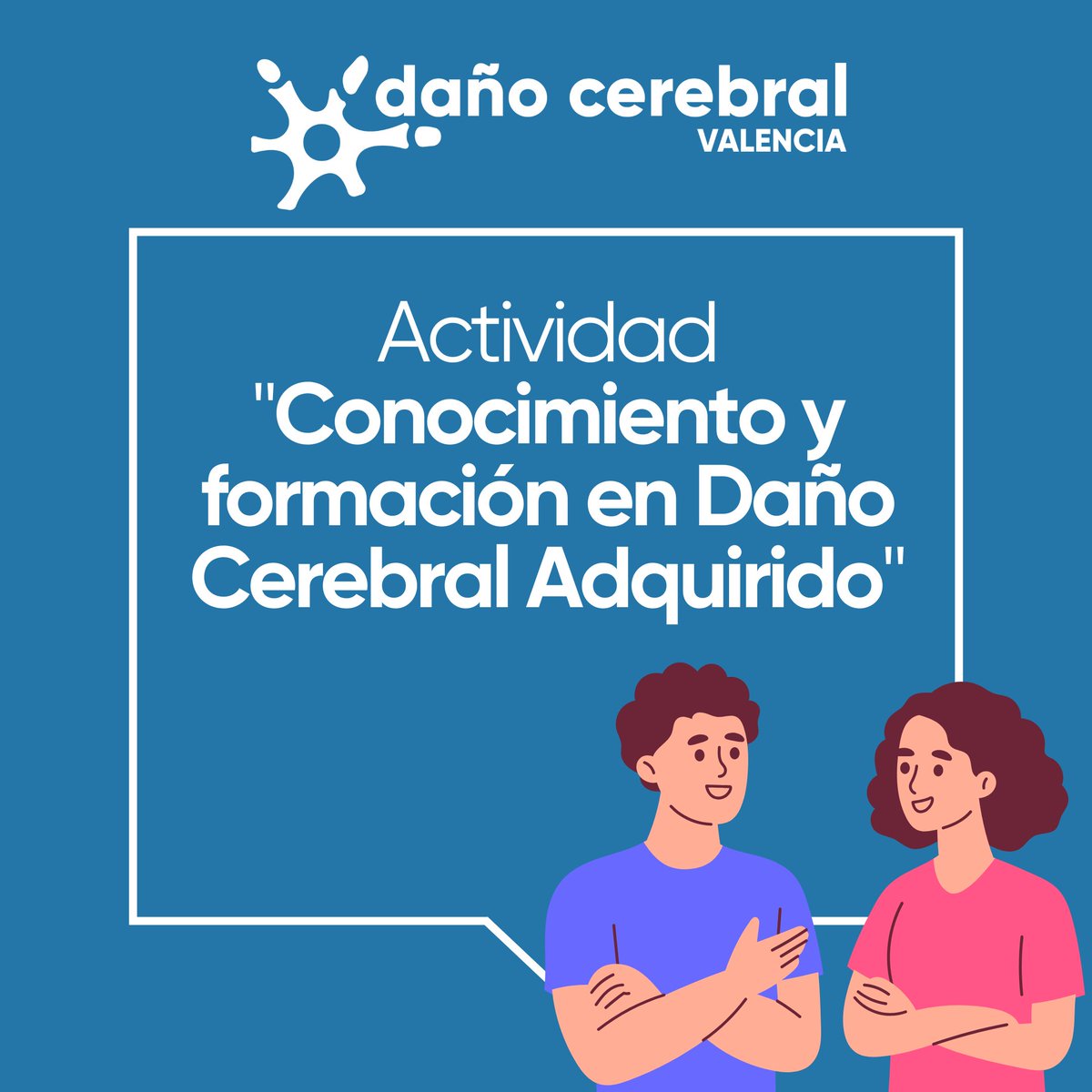 Os invitamos a la actividad "Conocimiento y formación en Daño Cerebral Adquirido", que llevará a cabo el área de Neuropsicología de la Entidad, el lunes 12 de mayo de 11:00 a 12:30 horas. Confirma asistencia en info@nuevaopcion.es o en el 963612016.
#DCA #DañoCerebral #formacion
