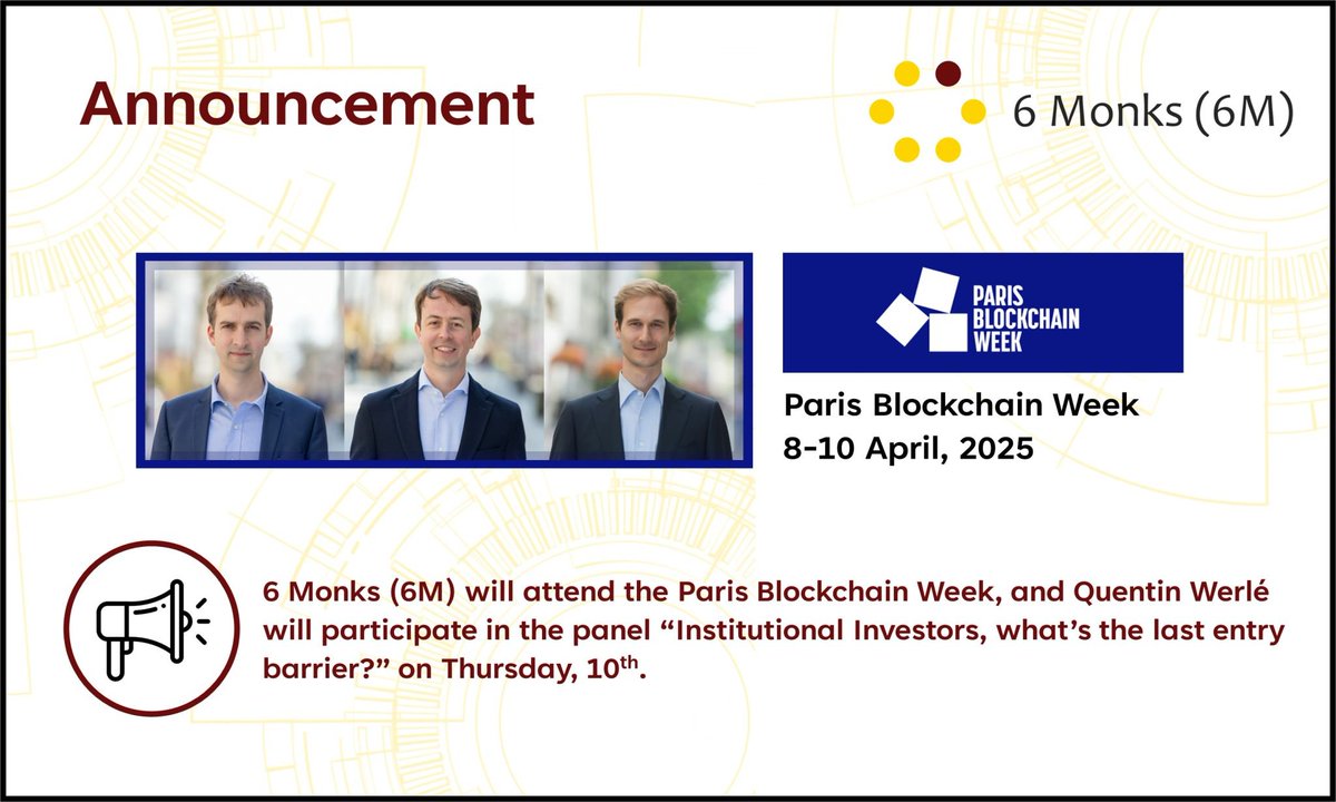 6 Monks (6M) (@6monks) on Twitter photo 🚀 6 Monks (6M) at <a href="/ParisBlockWeek/">Paris Blockchain Week</a>! 🚀
We’re excited to announce that 6 Monks (6M) will attend <a href="/ParisBlockWeek/">Paris Blockchain Week</a>!
Our Head of Portfolio Management, Quentin Werlé, will share his insights on "Institutional Investors: What’s the Last Entry Barrier?" at the Da Vinci Stage, on April 🚀 6 Monks (6M) at <a href="/ParisBlockWeek/">Paris Blockchain Week</a>! 🚀
We’re excited to announce that 6 Monks (6M) will attend <a href="/ParisBlockWeek/">Paris Blockchain Week</a>!
Our Head of Portfolio Management, Quentin Werlé, will share his insights on "Institutional Investors: What’s the Last Entry Barrier?" at the Da Vinci Stage, on April