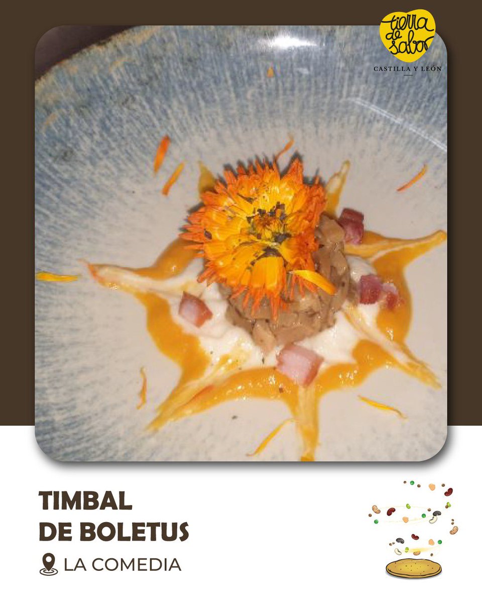 «Timbal de Boletus» de #EstebanAlegría de #LaComedia es un timbal de boletus confitados, escabeche de naranja y sus crujientes, sobre una crema de <a href="/alubiadebaneza/">Alubia de La Bañeza-León</a>
#desTAPAlasLEGUMBRES #legumbreslovetapas #LaRioja