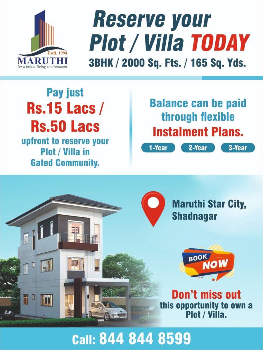 Maruthicity's tweet photo. 🏡 Your Dream Home Awaits!
🚨 Hurry! Limited Plots Available
✅ Villa plots starting from 200 sq. yds. 
✅Legal Approved Land
📞 Contact us now :- 8448448599
#villaplots #shadnagar #maruthistarcity #ownyourplot #smartinvestment #dtcpapproved #shadnagarhighway #plotsinhyderabad https://t.co/Qfs4YDxkDJ