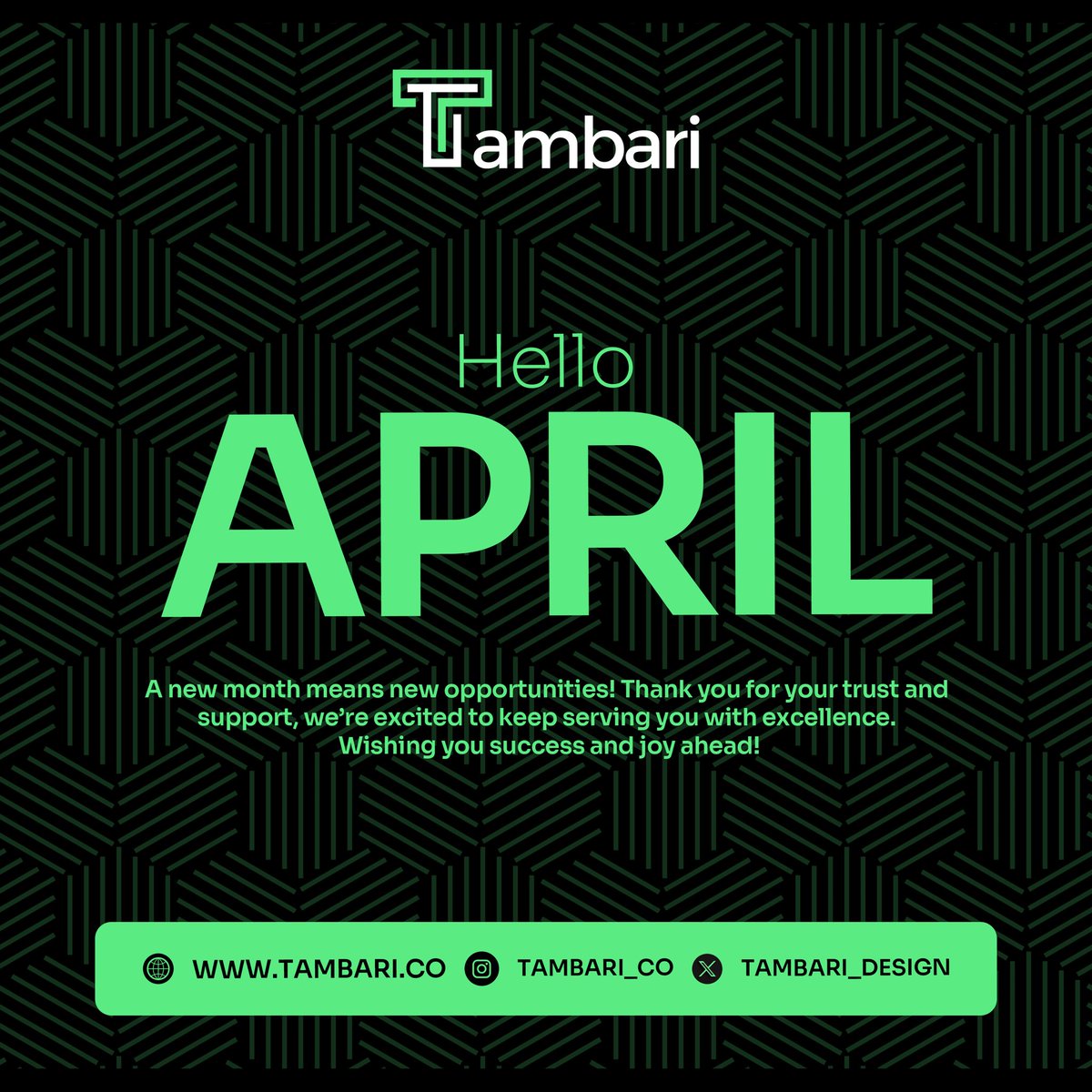 tambari_design's tweet image. April is here, and so are new creative possibilities! Let’s design, innovate, and bring ideas to life. #NewMonth #DesignThatDefines