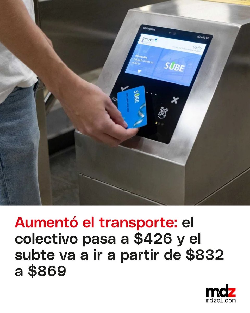 mdzol's tweet image. 🚇💸 ¡El transporte público sube! Desde hoy, los boletos de colectivos y subtes en el AMBA aumentaron un 4,4%. El boleto mínimo de colectivo será de $426,21 y el del subte sube a $869.  

¿Cómo te afecta este ajuste? 📈

#Transporte #AumentoTarifas #AMBA #Subte #Colectivo