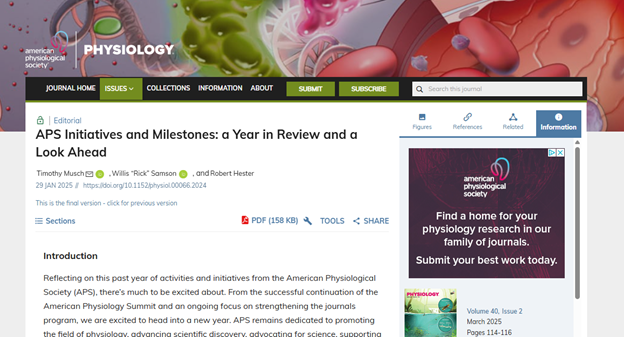APS Publications (@apspublications) on Twitter photo 🔓Editorial From Timothy Musch et al.
“APS Initiatives and Milestones: a Year in Review and a Look Ahead”
➡️ ow.ly/T0k050VrECK
<a href="/KState/">K-State</a> <a href="/UMMCnews/">The University of Mississippi Medical Center</a> <a href="/SLU_Official/">Saint Louis University</a> 🔓Editorial From Timothy Musch et al.
“APS Initiatives and Milestones: a Year in Review and a Look Ahead”
➡️ ow.ly/T0k050VrECK
<a href="/KState/">K-State</a> <a href="/UMMCnews/">The University of Mississippi Medical Center</a> <a href="/SLU_Official/">Saint Louis University</a>