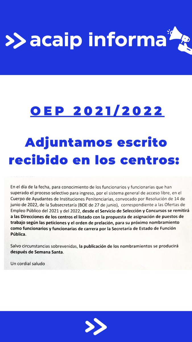 Pase a carrera después de semana santa.

#acaipsindicato
#sosprisiones