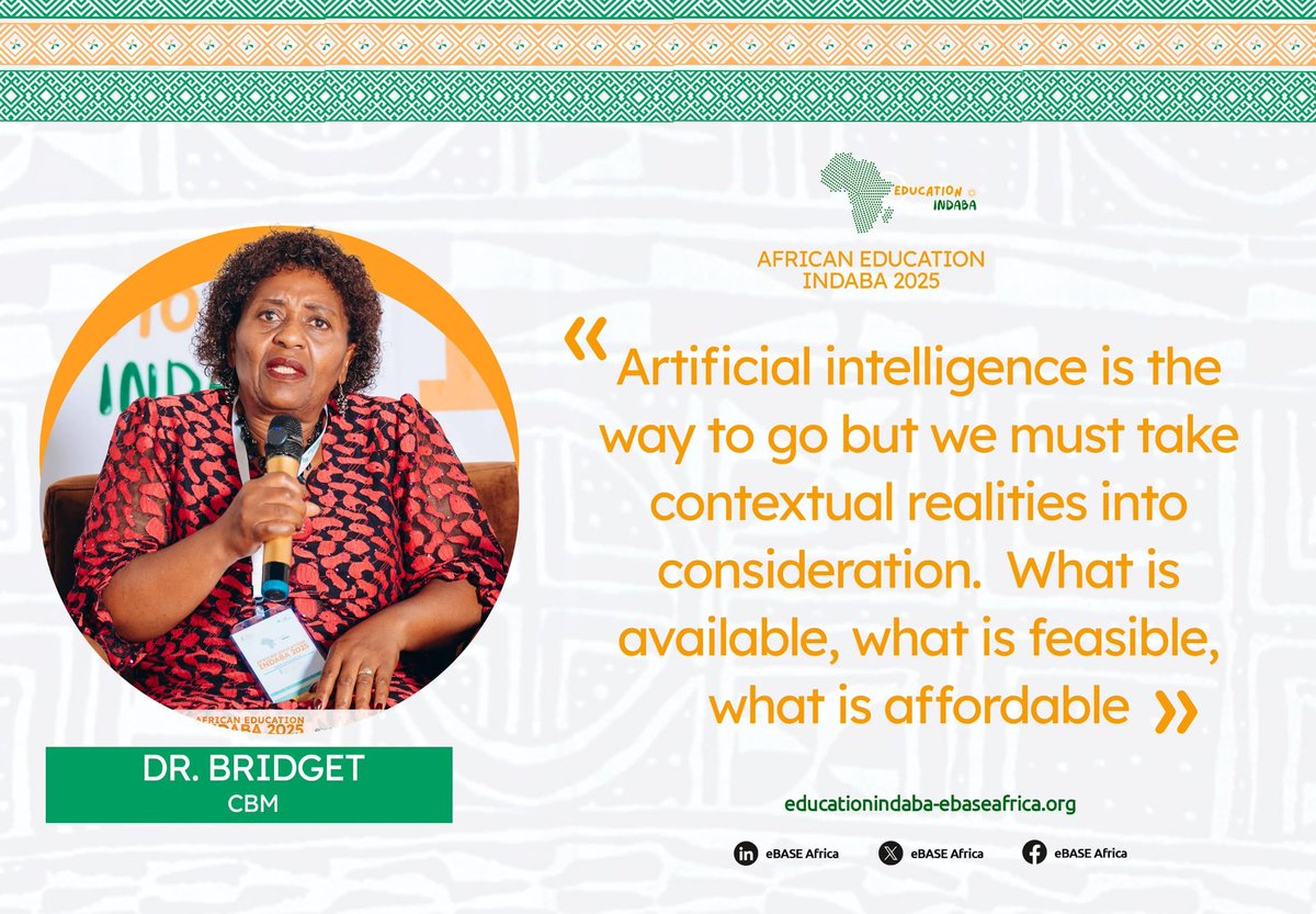 #EducationIndaba2025 

"Artificial intelligence is the way to go but we must take contextual realities into consideration.  What is available,  what is feasible, what is affordable? "Dr. Bridget, <a href="/cbmWorldwide/">CBM Christian Blind Mission</a>

#EIC2025
#WeAttain 
#InspiringHope