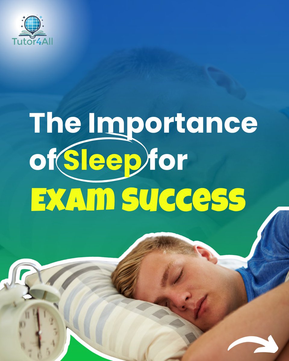 thetutor4all's tweet photo. Sleep = Exam Success 💤  

✅ Boosts memory &amp; focus  
✅ Reduces stress &amp; sharpens thinking  
✅ Improves recall &amp; problem-solving  

🌙 Get 7-9 hrs of sleep &amp; avoid screens before bed. Stay sharp, ace your exams! 🏆  

#ExamSuccess #BetterSleepBetterGrades #StudySmart #GCSE https://t.co/Xuawi9qHgZ