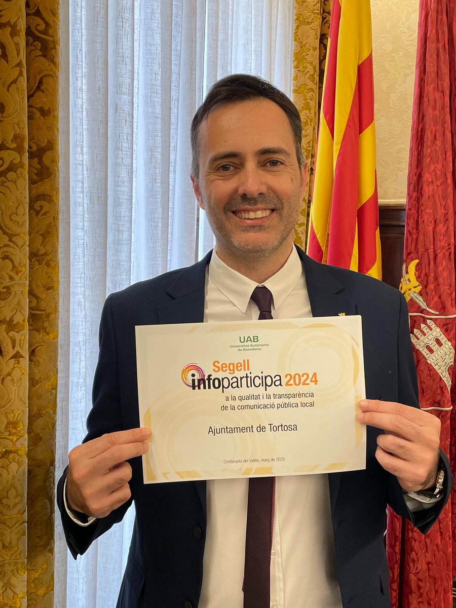 Ja tenim aquí el segell de la Universitat Autònoma de Barcelona que ens acredita com un dels Ajuntaments més transparents de Catalunya amb la millor puntuació obtinguda dels últims anys. Seguim avançant! 
#Transparència #Tortosa #BonGovern