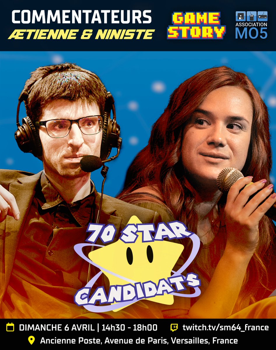 SM64 France (@sm64_france) on Twitter photo 🚨 ANNONCE 🚨
La finale <a href="/keubab64/">keubab</a> 🆚 <a href="/banova82840/">Banova</a> aura lieu à Versailles dans l'exposition "Game Story" avec <a href="/assomo5/">Association MO5</a> !
Commenté par <a href="/AEtienneSR/">GW Ætienne</a> et <a href="/Legend_Niniste/">Niniste</a>.
🏆 Best of 3
📅 Dimanche 6 avril à 14h30 (UTC +2)
🎟️ billetweb.fr/game-story (14h - 16h)
#70SC #MO5 #GameStory 🚨 ANNONCE 🚨
La finale <a href="/keubab64/">keubab</a> 🆚 <a href="/banova82840/">Banova</a> aura lieu à Versailles dans l'exposition "Game Story" avec <a href="/assomo5/">Association MO5</a> !
Commenté par <a href="/AEtienneSR/">GW Ætienne</a> et <a href="/Legend_Niniste/">Niniste</a>.
🏆 Best of 3
📅 Dimanche 6 avril à 14h30 (UTC +2)
🎟️ billetweb.fr/game-story (14h - 16h)
#70SC #MO5 #GameStory