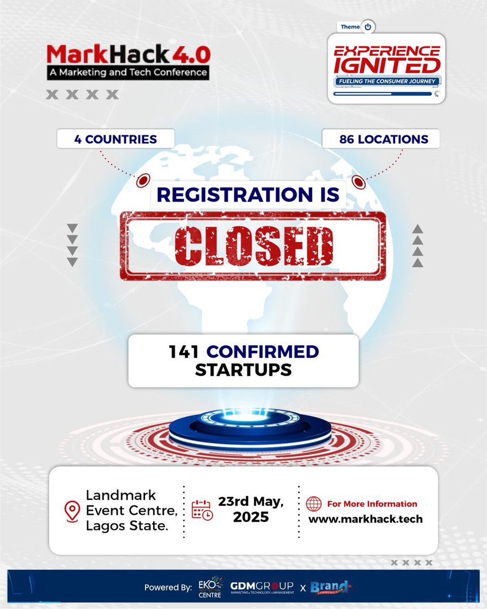 themarkhack's tweet photo. MarkHack 4.0 Registration to Pitch  is Officially Closed!

141 startups. 4 countries. 86 locations. The competition is heating up!

Now, these startups are gearing up for the pitch event, where they’ll showcase their groundbreaking products. https://t.co/4Qw94bqp47