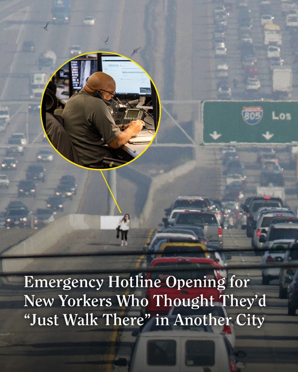 NYC_DOT's tweet photo. New Yorkers should feel safe everywhere. That’s why we’re launching an emergency hotline for walkers stranded in unwalkable cities, trudging to brunch on the shoulder of a highway because Google maps told them it was technically possible.
 
Help is coming. 1-800 number pending. https://t.co/xOxEh58HTz