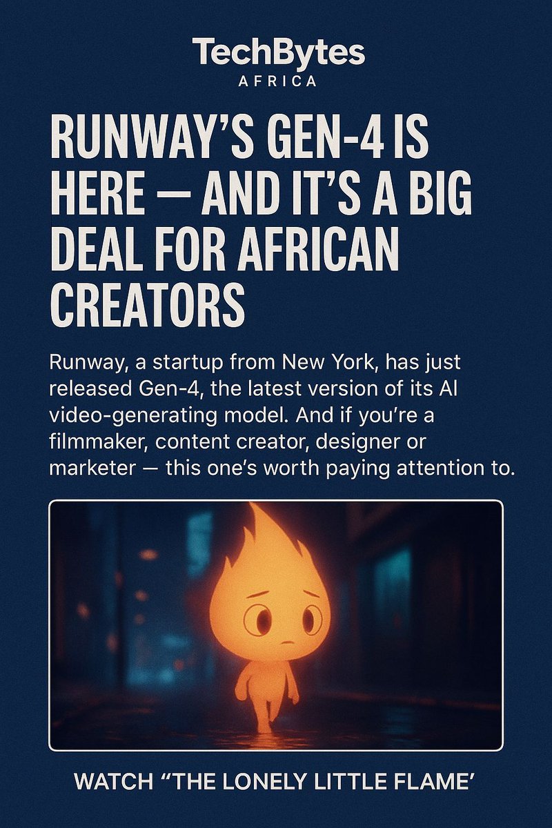 TechbytesAfrica's tweet image. Runway’s Gen-4 Is Here — And It’s Changing the Way We Make Video techbytes.africa/runways-gen-4-… What&apos;s exciting? Gen-4 keeps characters, styles, and scenes consistent across shots. That means you can start turning ideas into motion content — instantly.  #openai #runway #sora