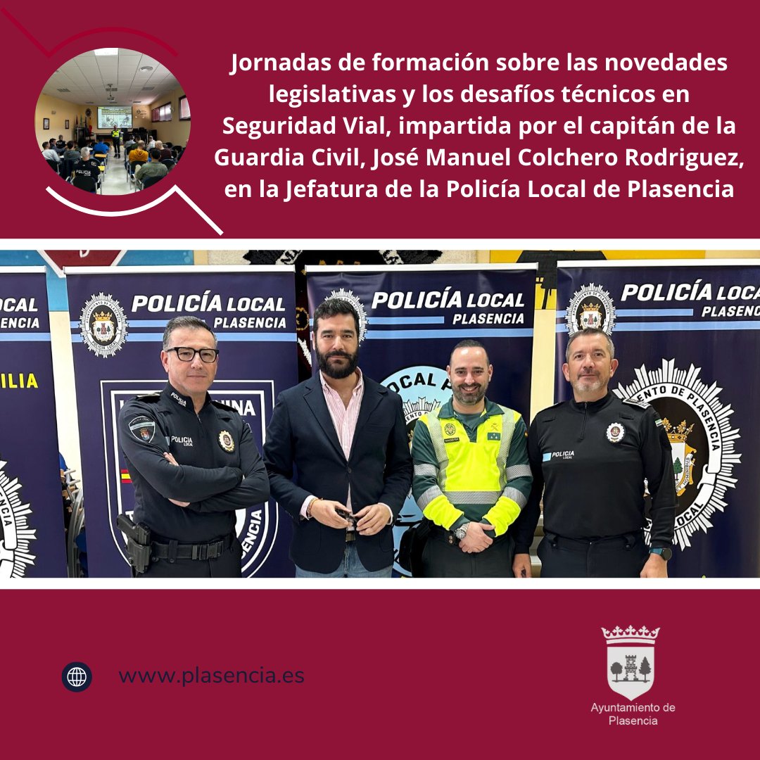 🚔📢 La Policía Local de #Plasencia participa en jornadas de formación sobre novedades legislativas y desafíos en Seguridad Vial, impartidas por el capitán de la Guardia Civil, José Manuel Colchero Rodríguez.
📍 En la Jefatura de Policía Local
🔗Más info: plasencia.es