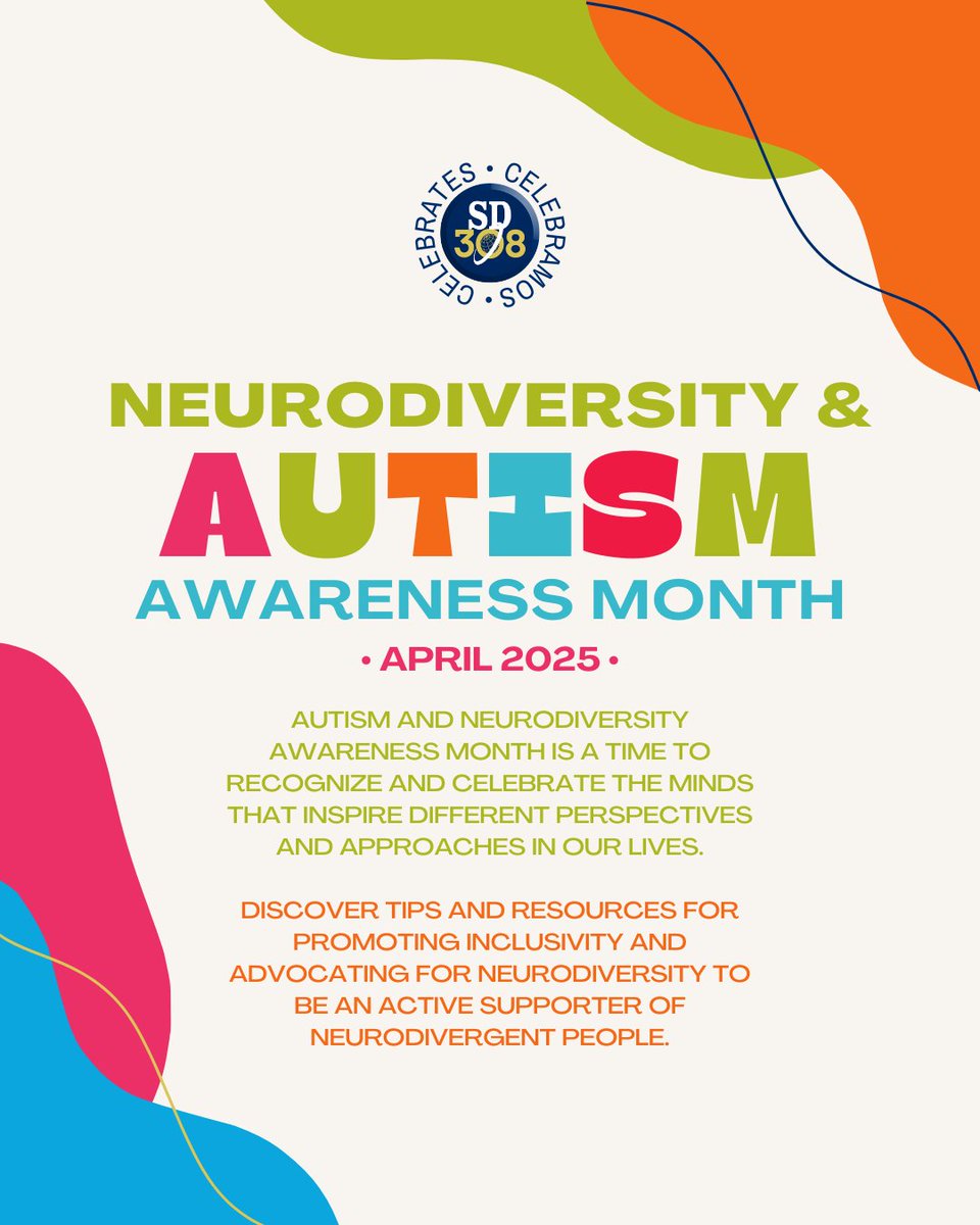 April is Neurodiversity &amp; Autism Awareness Month!
SD 308 is proud to celebrate the traits that make each of us unique, and continue developing skills to best support our Neurodivergent &amp; Autistic community!
We are #SD308BetterTogether