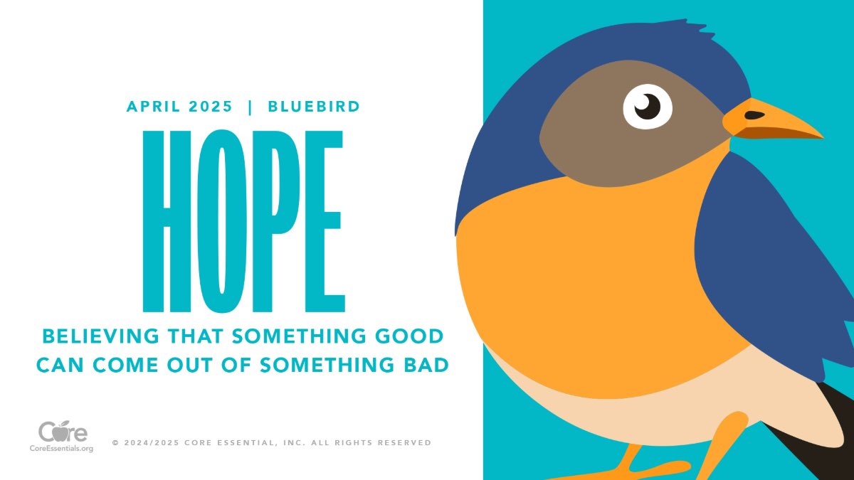Our Big Idea is hope. Hope plants the seeds of possibility in our hearts and minds.

Bluebirds are known for their vibrant blue plumage and
melodious songs, which evoke feelings of joy and positivity. #CEValues #HOPE