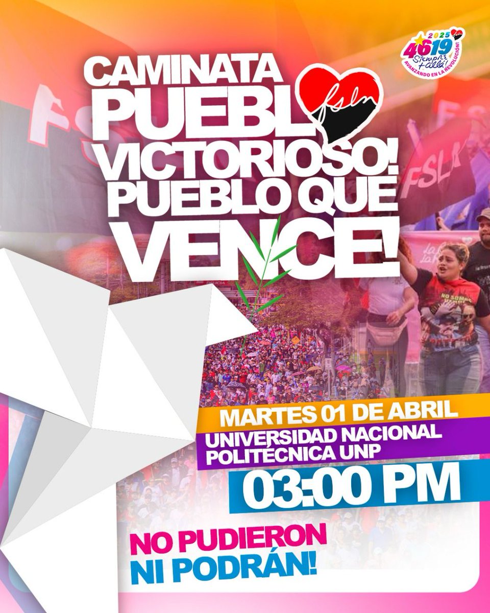 Hoy celebramos la paz y lo haremos con una gigantesca marcha 🚶🚶🚶‍♂️del pueblo Victorio del #FSLNAbrilVictorioso vamos a reafirmar la paz vamos a demostrar a el mundo entero que #NoPudieronNiPodrán somos #PLOMO19