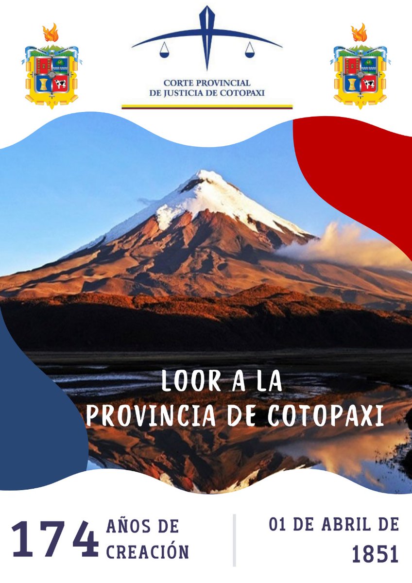 La Corte Provincial de Justicia de Cotopaxi saluda a todos quienes con su trabajo honesto  y en unidad continúan  engrandeciendo a la hermosa provincia de Cotopaxi. <a href="/GADPCotopaxi/">Prefectura Cotopaxi</a>
#loorCotopaxi
#174privincializacion